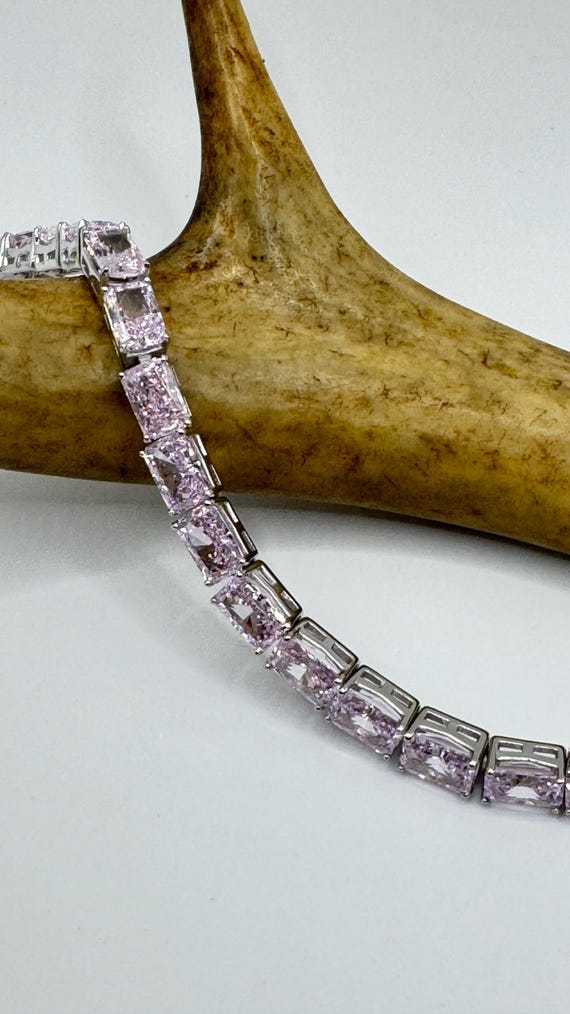 Tennis Bracelet: Vintage Pink Ice CZ - Sterling Silver  display picture 3