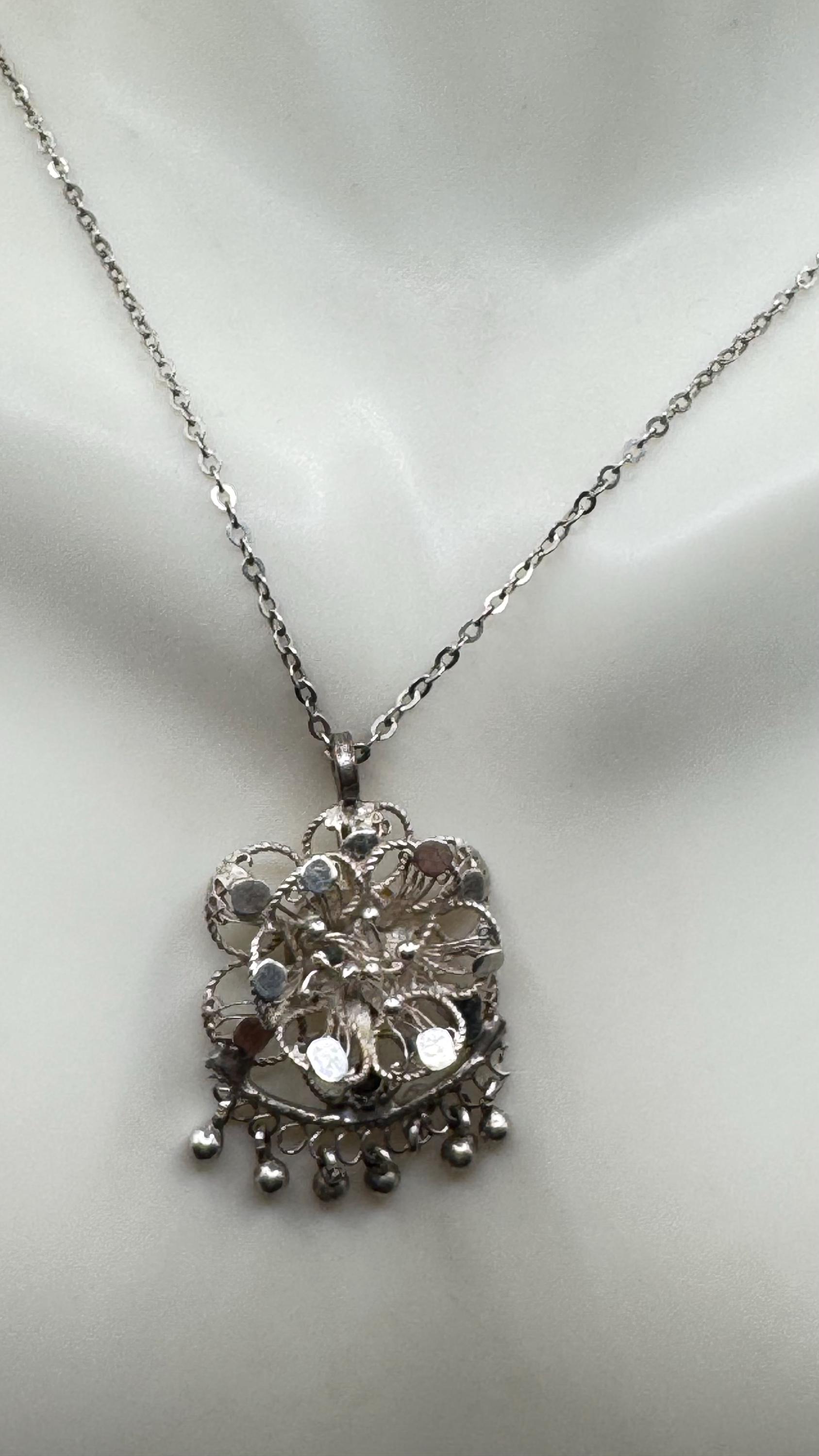 Vintage Filigree Flower Pendant Necklace | 925 Sterling Silver on a ...