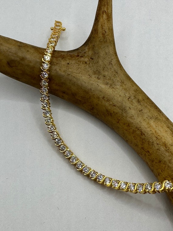 Vintage Gold Tennis Bracelet | CZ Crystal Diamond 
