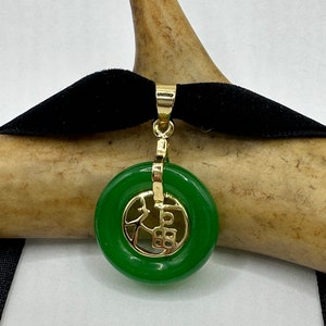 Vintage Grüne Jade Deco Choker Anhänger Halskette - Goldene Bronze