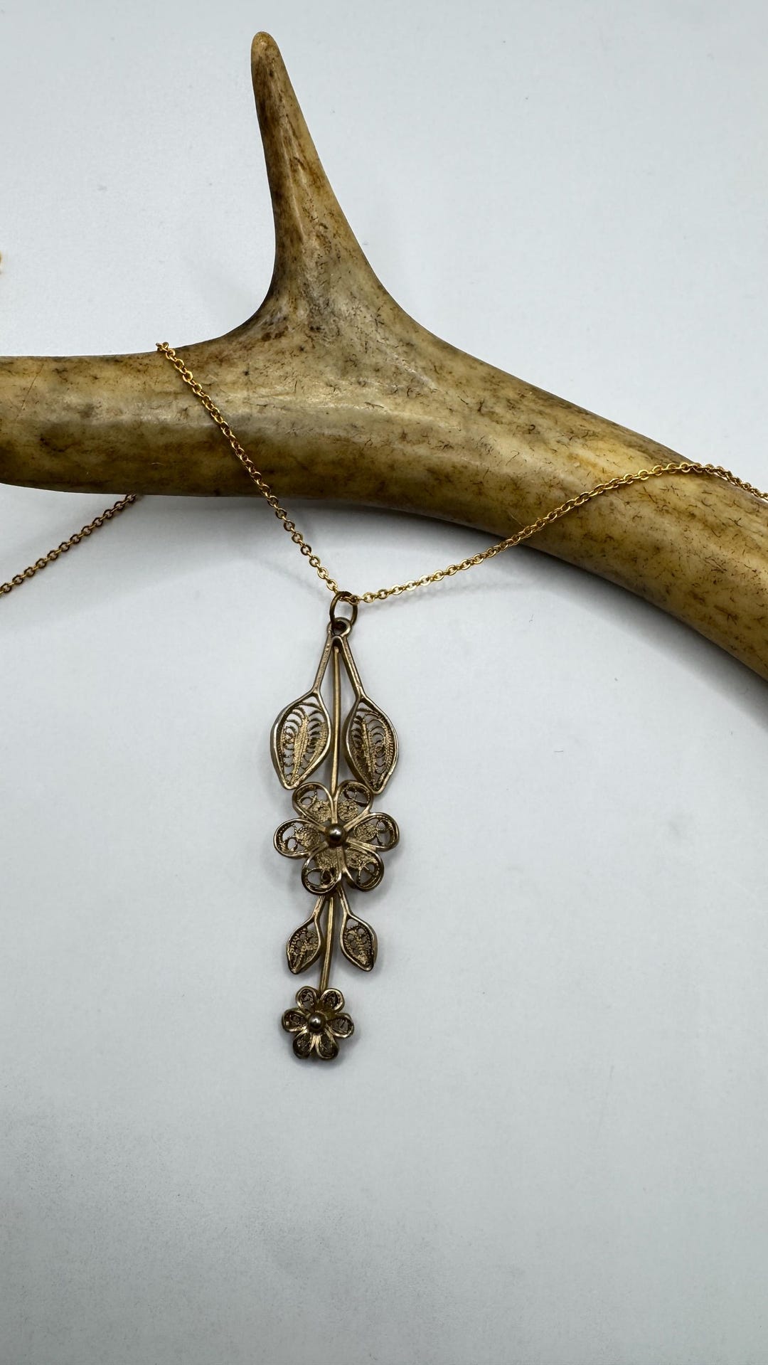 Vintage Filigree Flower Pendant Necklace | 925 Sterling Silver on a ...