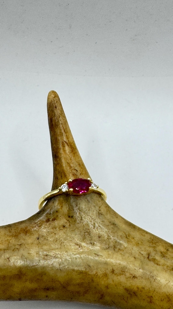 Vintage Tiny Red Ruby Clear Crystal Stacking Ring… - image 1