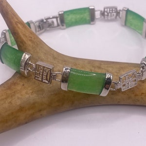 Bransoletka Vintage Link | Kamień szlachetny z jadeitu awenturynu ze stacjami kaligraficznymi - Lucky Silver Bronze Chunky Statement Jewelry