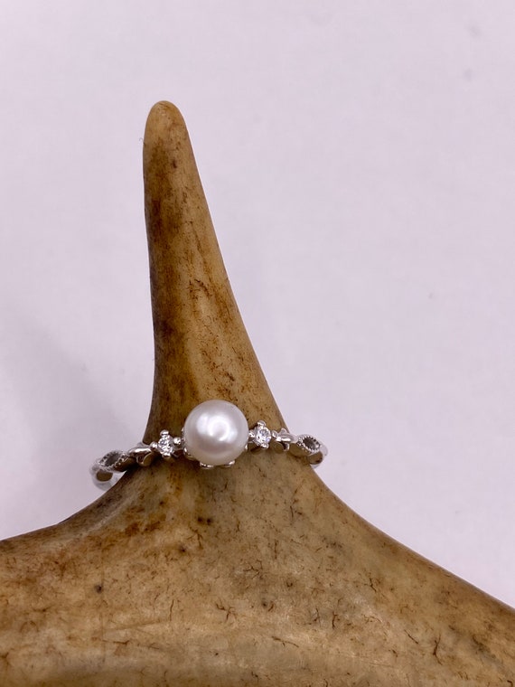 Vintage Pearl Ring: 925 Sterling Silver Band, Cubic Zirconia