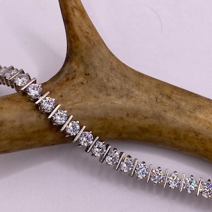 Vintage Tennis Bracelet | CZ Crystal Diamond Gemstone 925 Sterling Silver Bracelet