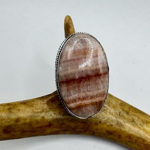 Vintage Bronze Ring: Orange Agate Boho Statement Ring, Size 8