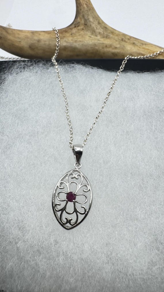 Vintage Pink Ruby Necklace | 925 Sterling Silver … - image 4