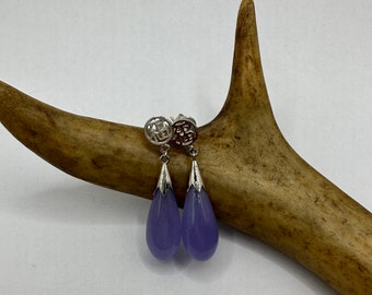 Orecchini Pendenti In Giada Viola Chiaro Lavanda Tondi Argento Gioielli Donna Handmade
