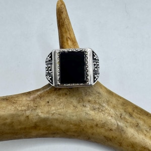Vintage Black Onyx Mens Ring 925 Sterling Silver Band Deco Antique Cocktail Statement ring