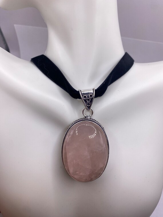 Vintage Pink Rose Quartz Boho Black Velvet Choker… - image 6