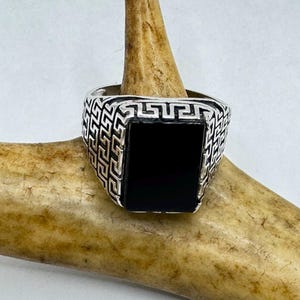 Vintage Black Onyx Mens Ring 925 Sterling Silver Band Deco Antique Cocktail Statement ring