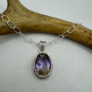 Vintage Necklace | Purple Ametrine Gemstone Dainty 925 Sterling Silver Chain Necklace | Minimalist Style Crystal