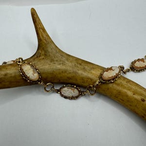 Vintage Cameo Bracelet | 14k Gold Filled Carved Shell Stacking Bracelet | Elegant Jewelry | 7 Inches