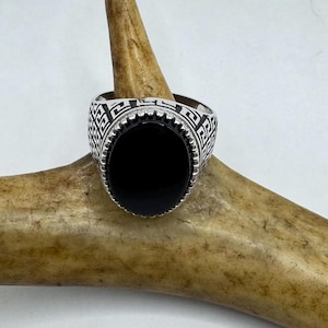 Vintage Black Onyx Mens Ring 925 Sterling Silver Band Deco Antique Cocktail Statement ring