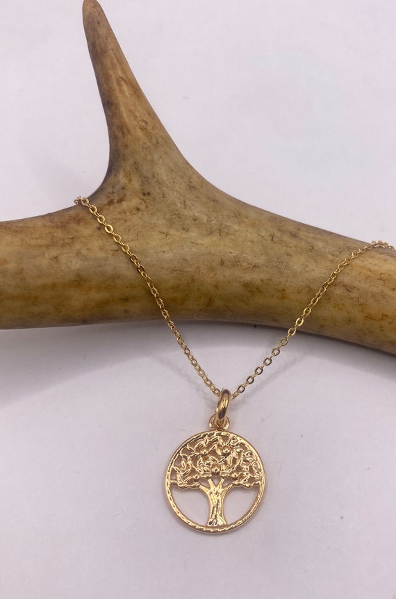 Vintage Gold Pendant Necklace | 9K GF Tiny Tree of