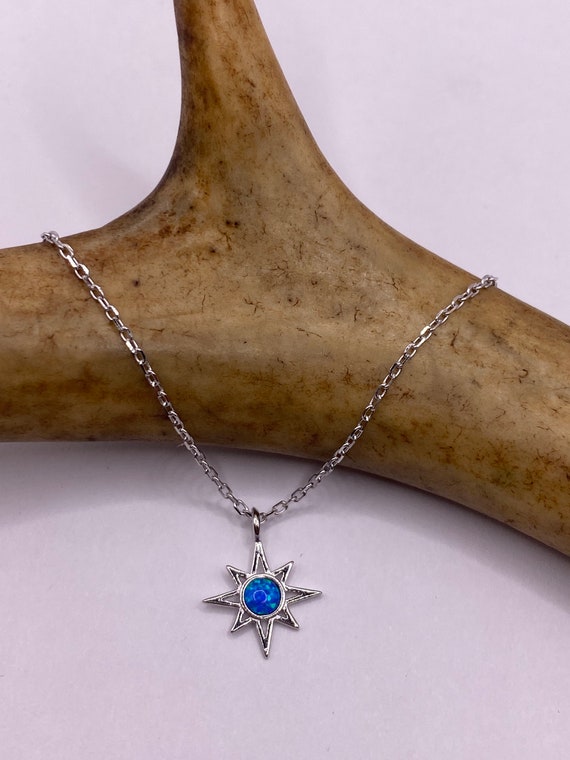 Vintage tiny opal star on a chain minimalist neck… - image 1