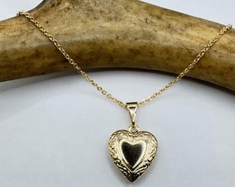 TINY Heart Photo Locket Necklace: Vintage- Gold-Filled -Memory or Photo