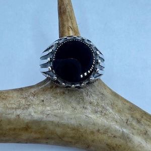 Vintage Black Onyx Mens Ring 925 Sterling Silver Band Deco Antique Cocktail Statement ring