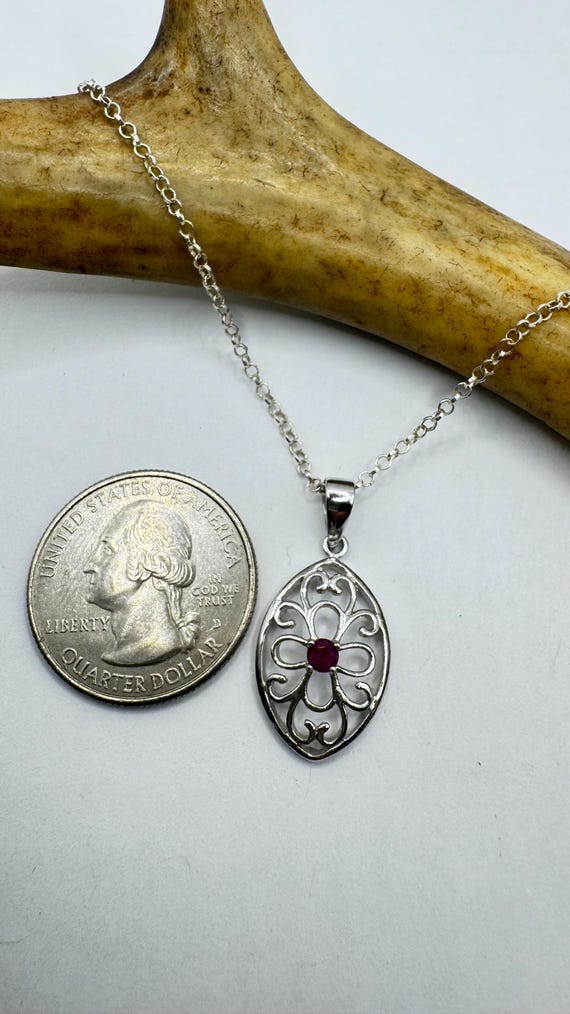 Vintage Pink Ruby Necklace | 925 Sterling Silver … - image 3