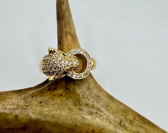 Vintage Gold Cat Cougar Ring Gold Filled