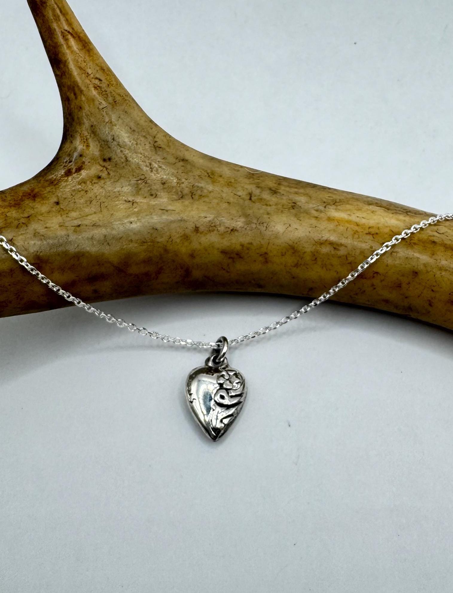 Vintage Sterling Silver Heart Pendant Antique Sterling Silver Star Heart Pendant - Luna & Stella main image 2