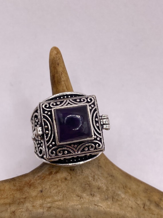 Vintage Silver Bronze Poison Ring | Purple Amethys
