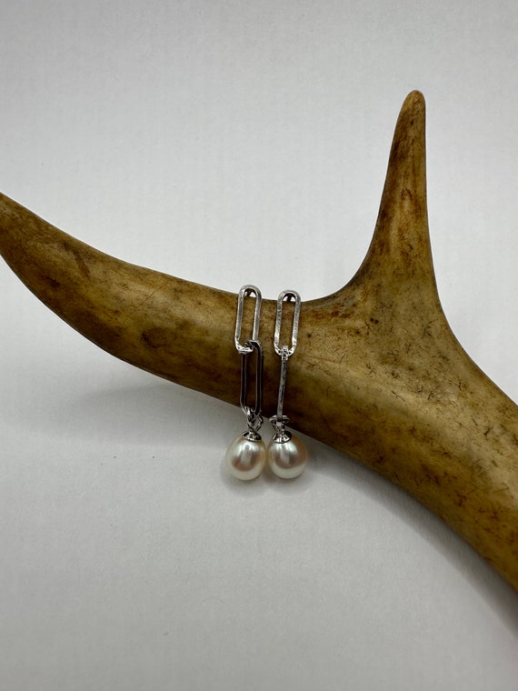 Vintage Silver Earrings | Deco White Pearl 925 St… - image 5