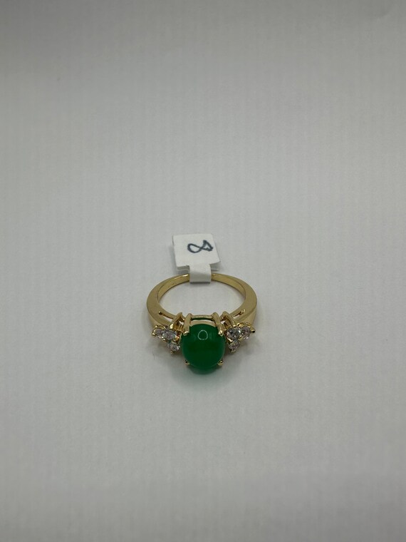 Vintage Gold Green Jade Lucky Cocktail Ring - image 5