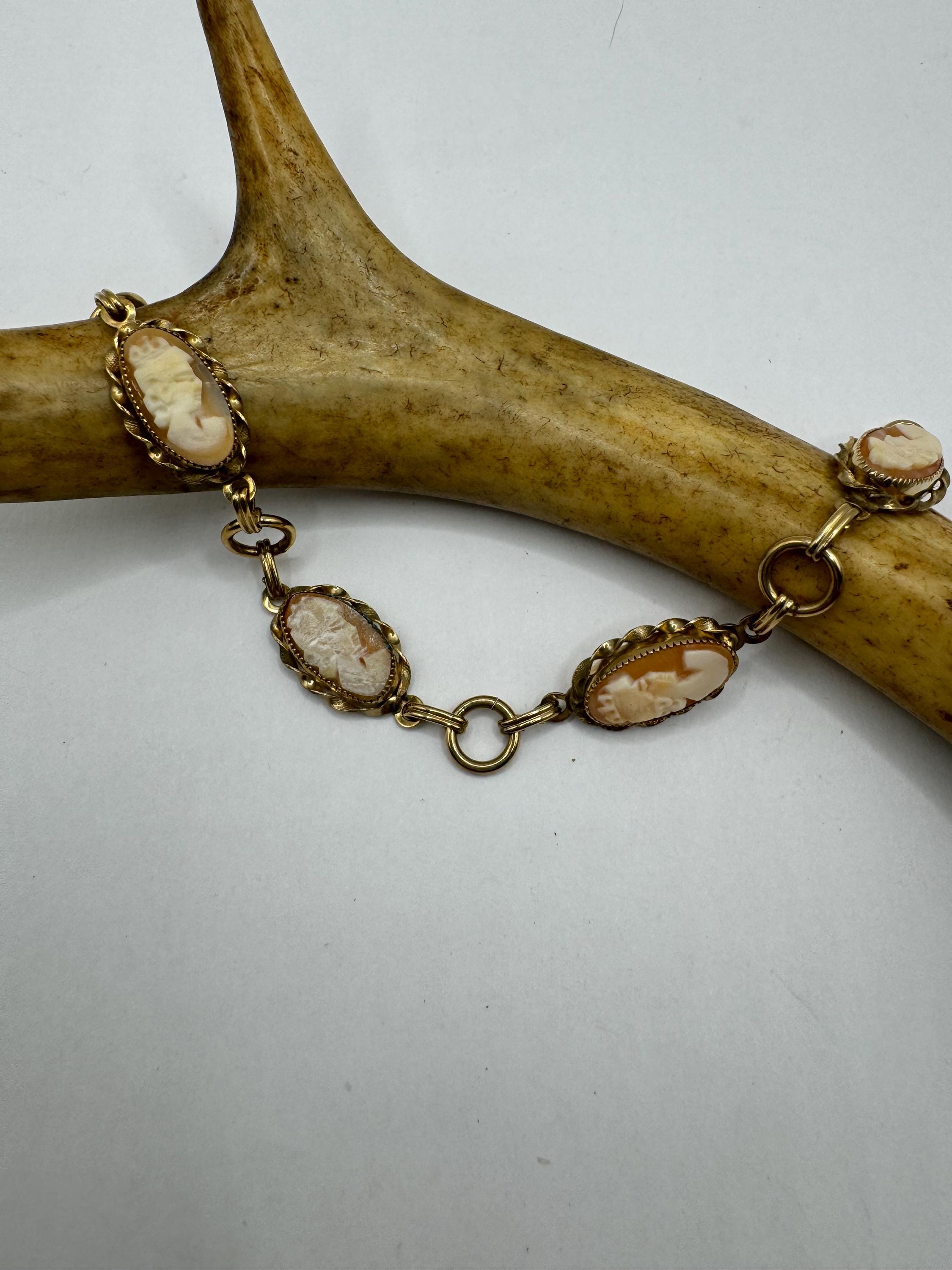 シェルカメオブレスレット　アンティーク ヴィンテージカメオブレスレット | ゴールドフィルド彫刻シェル