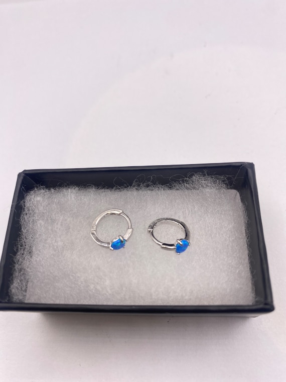Tiny Silver Earrings | Mini Blue Fire Opal Gemsto… - image 9