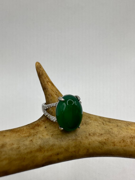 Vintage Silver Jade Ring | Emerald Green Lucky Fun