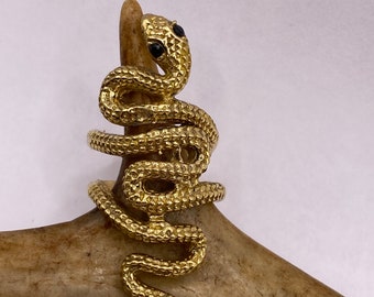 Vintage Golden Bronze Snake Ring - Serpent Statement Jewelry, Size 7.5