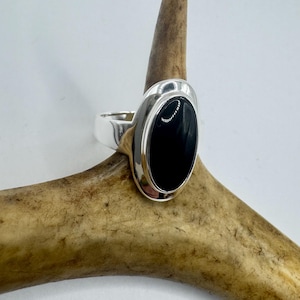 Vintage Black Onyx Cocktail Ring 925 Sterling Silver Band Deco Antique Cocktail Statement ring