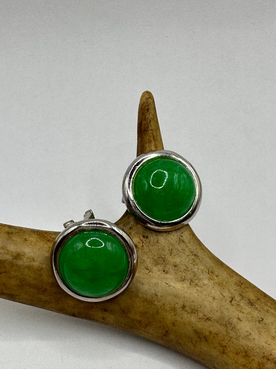 Vintage Gemstone Earrings | Green Jade Crystal Bi… - image 4