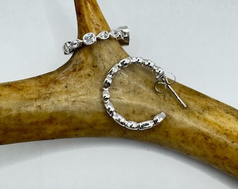 Vintage Deco Sterling Silver Hoop Earrings: Cubic Zirconia