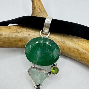Vintage Grün Smaragd Boho Silber Choker Halskette - Antique Style Design