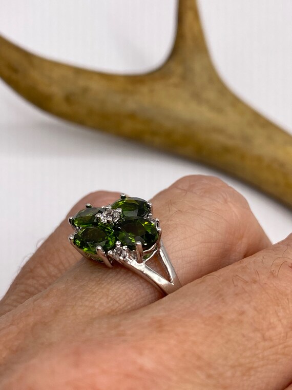 Vintage Silver Ring | Green Chrome Diopside White… - image 4