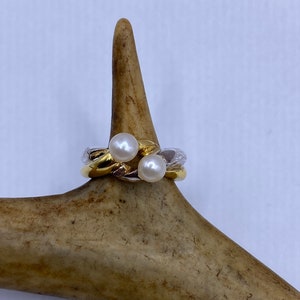 Vintage Weiße Perle Cocktail Ring Band Gold 925 Sterling Silber