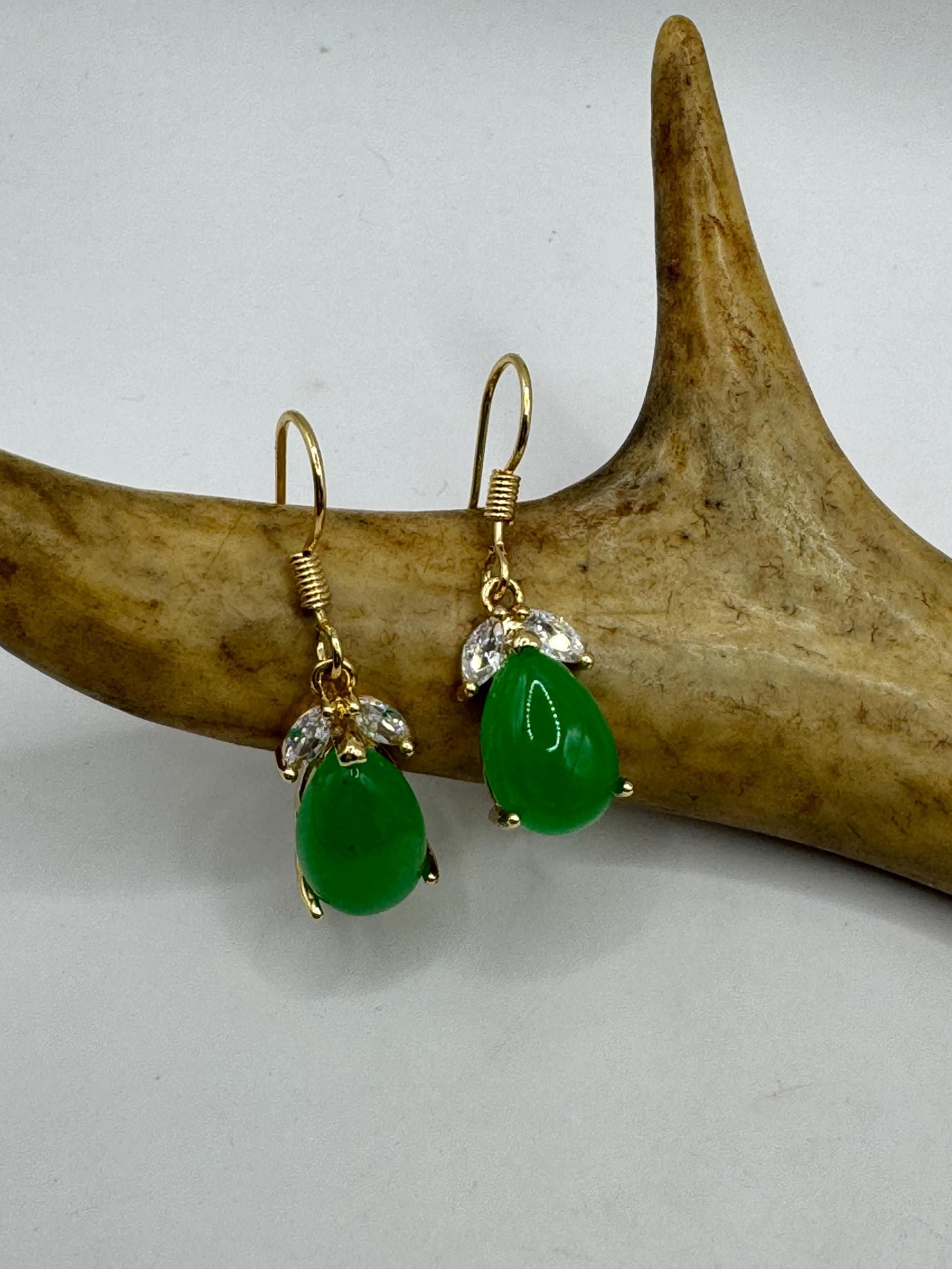 Orecchini Pendenti A Clip Placcati Argento Con Perline Di Giada Verde Scuro, UK - Foto 2