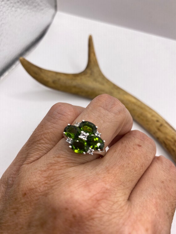 Vintage Silver Ring | Green Chrome Diopside White… - image 6