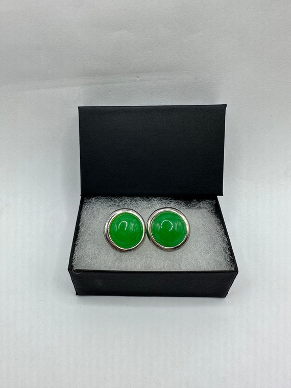 Vintage Gemstone Earrings | Green Jade Crystal Bi… - image 5