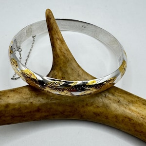 Vintage Gold Flower Bangle: 925 Sterling Silver Statement Bracelet