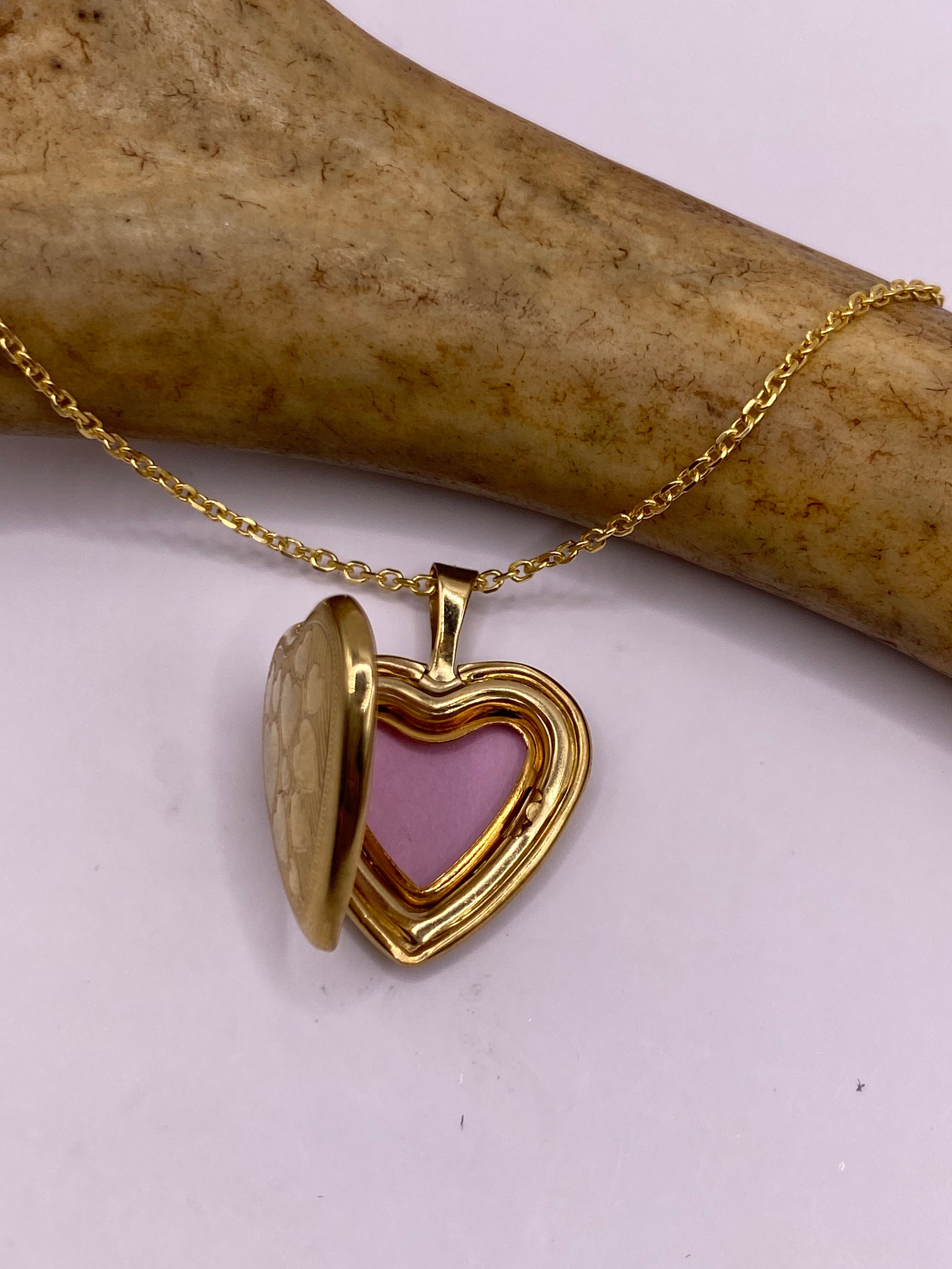 Collana Medaglione Oro 9kt &ndash; Doppio Cuore Grande Con Catena 50cm, Nuova