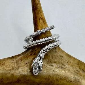 Vintage Sterling Silver Snake Ring: Adjustable Serpent Band