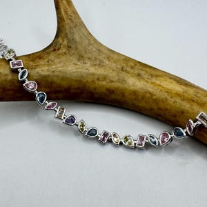 Vintage Silver Tennis Bracelet | Mixed CZ Gemstones | Sterling Silver Jewelry | 7.5 Inch Adjustable Gift