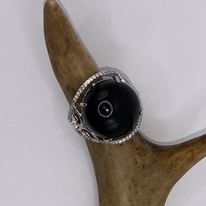 Vintage Black Onyx Cocktail Ring 925 Sterling Silver Band Deco Antique Cocktail Statement ring