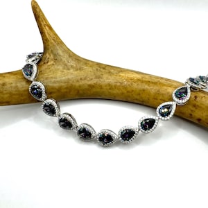 Vintage Mystic Blue Topaz Tennis Bracelet: 925 Sterling Silver