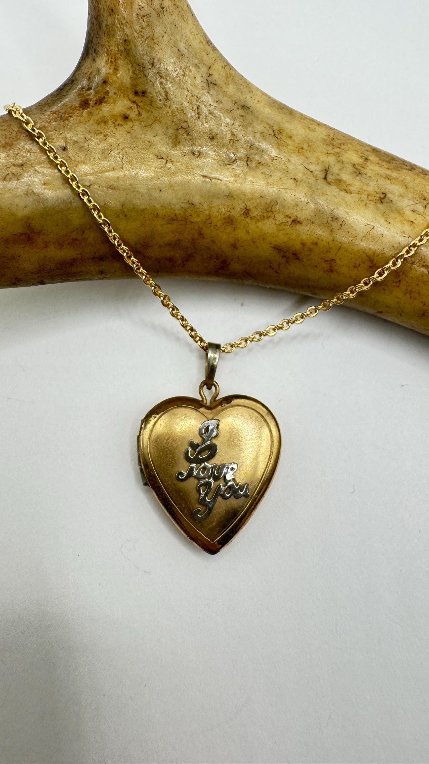 Vintage Gold Filled Heart Locket Necklace - Engraved Photo Memory Charm