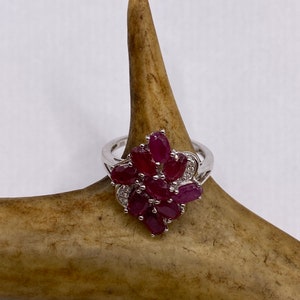 Vintage Pink Ruby Diamond Ring 925 Sterling Silver