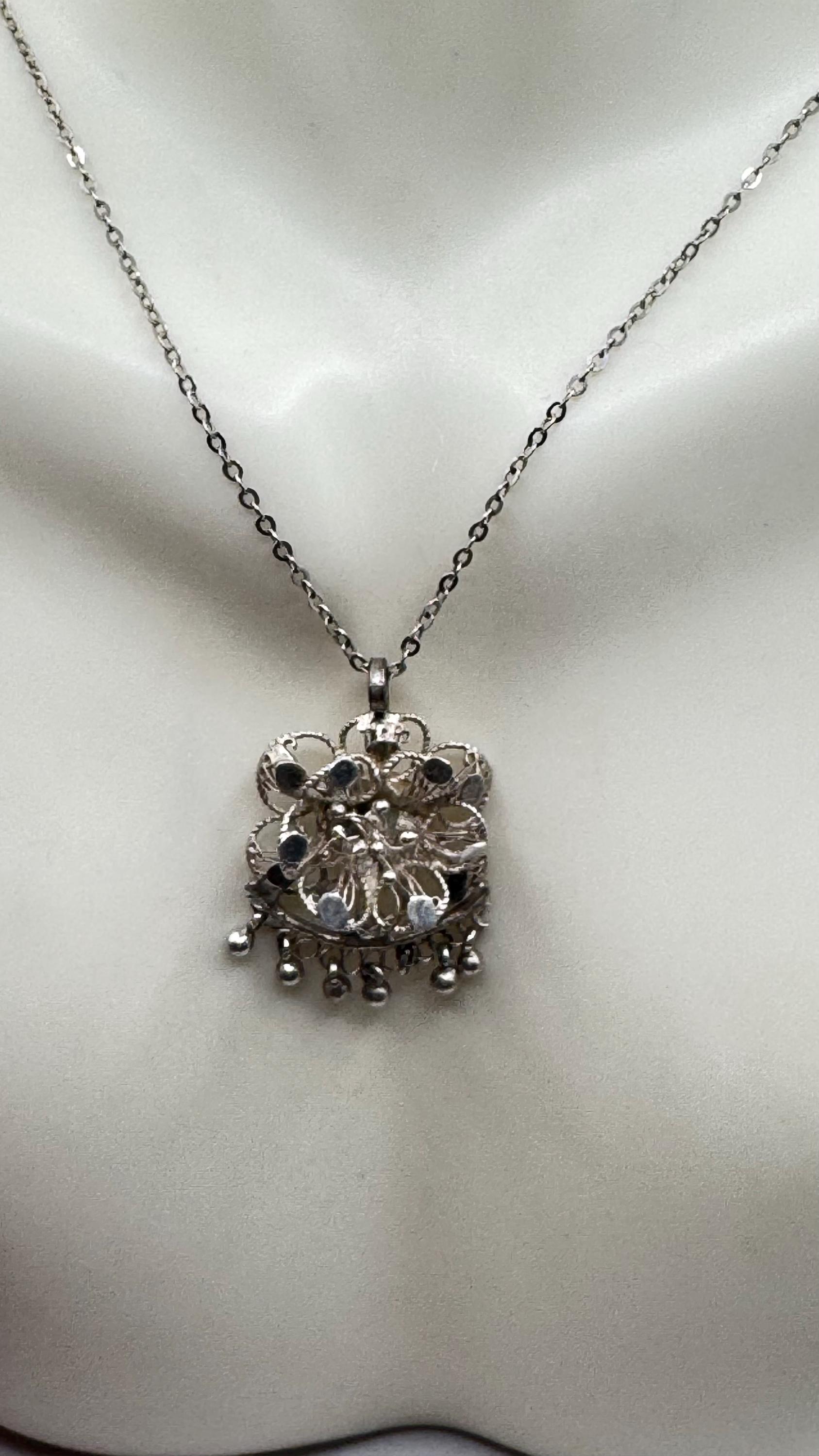 Vintage Filigree Flower Pendant Necklace | 925 Sterling Silver on a ...
